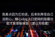 我差点因为它劝退，后来别再怪自己没耐心，糖心vlog入口官网的隐藏功能才是罪魁祸首（建议先收藏）