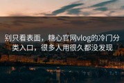 别只看表面，糖心官网vlog的冷门分类入口，很多人用很久都没发现