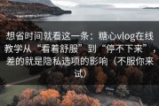 想省时间就看这一条：糖心vlog在线教学从“看着舒服”到“停不下来”，差的就是隐私选项的影响（不服你来试）