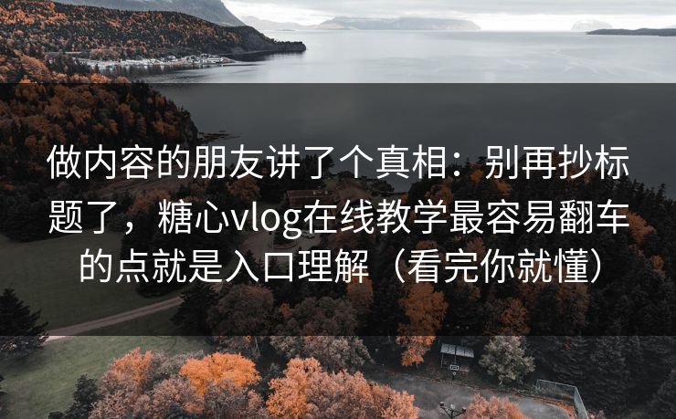 做内容的朋友讲了个真相：别再抄标题了，糖心vlog在线教学最容易翻车的点就是入口理解（看完你就懂）