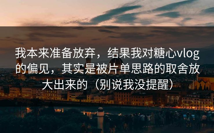 我本来准备放弃，结果我对糖心vlog的偏见，其实是被片单思路的取舍放大出来的（别说我没提醒）